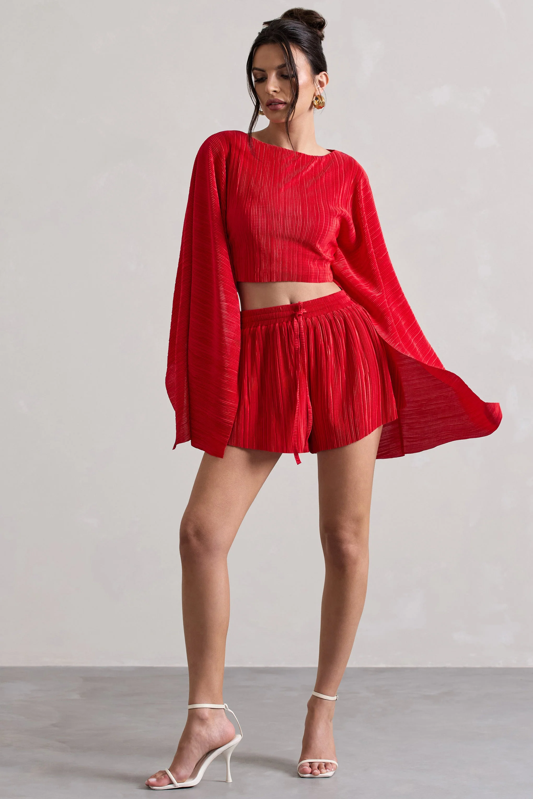 Aflame | Red Plisse Tie Waist Shorts - Image 3