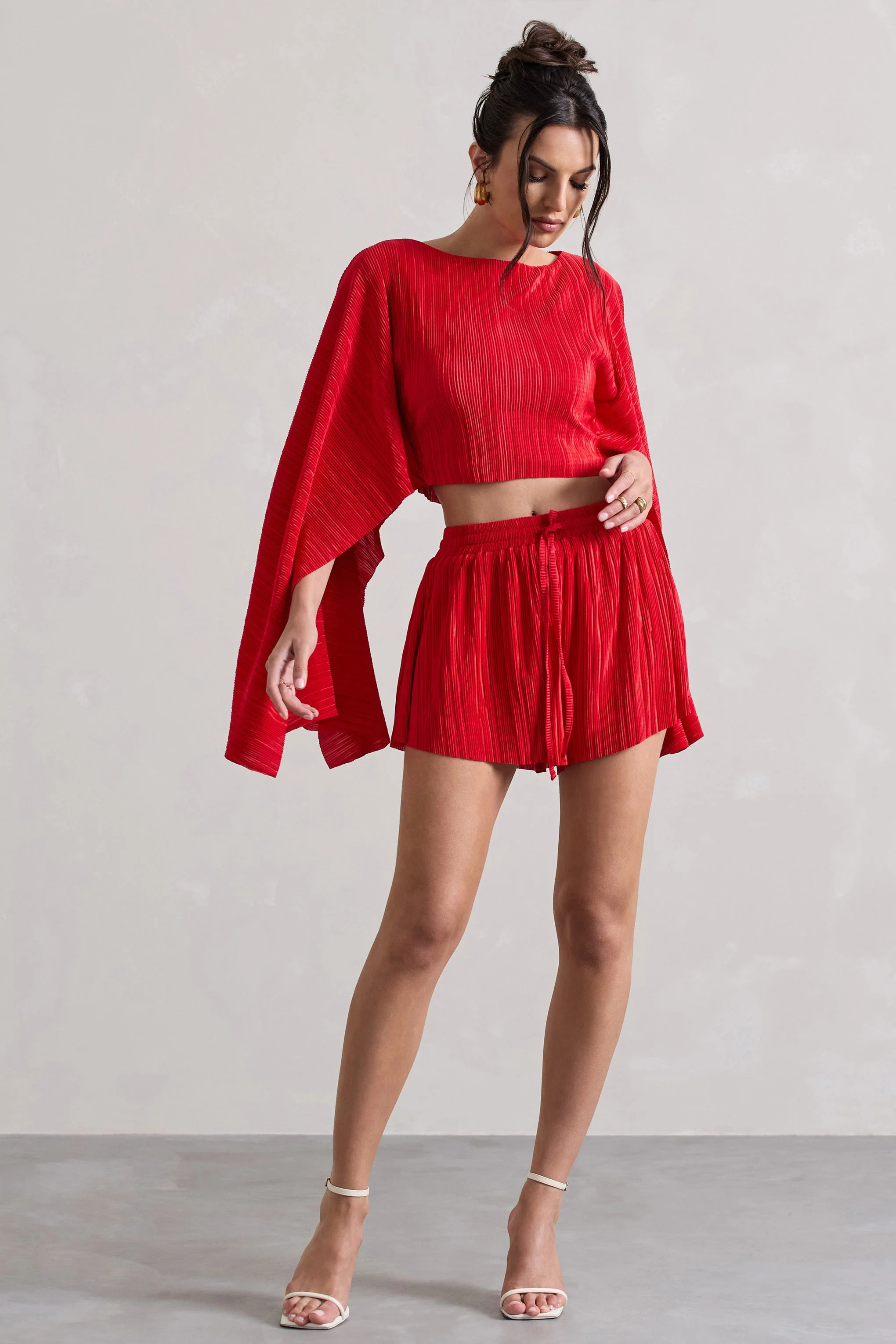 Aflame | Red Plisse Tie Waist Shorts - Image 4