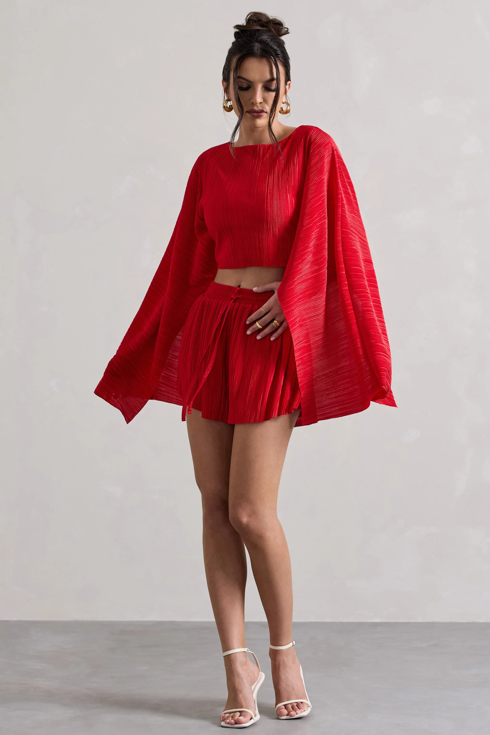 Aflame | Red Plisse Tie Waist Shorts - Image 5
