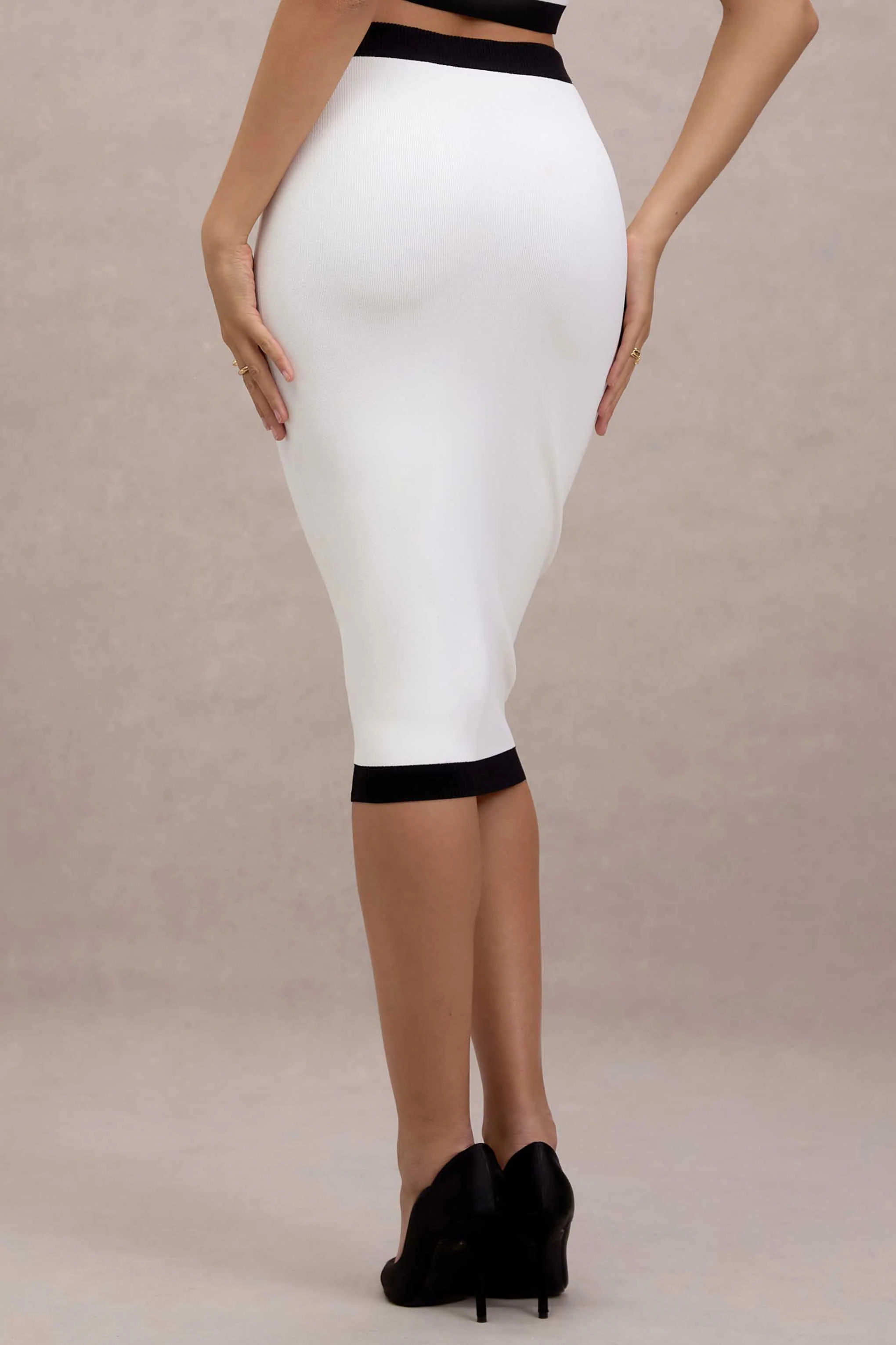 Dione | Black & White Knit Midi Skirt - Image 4