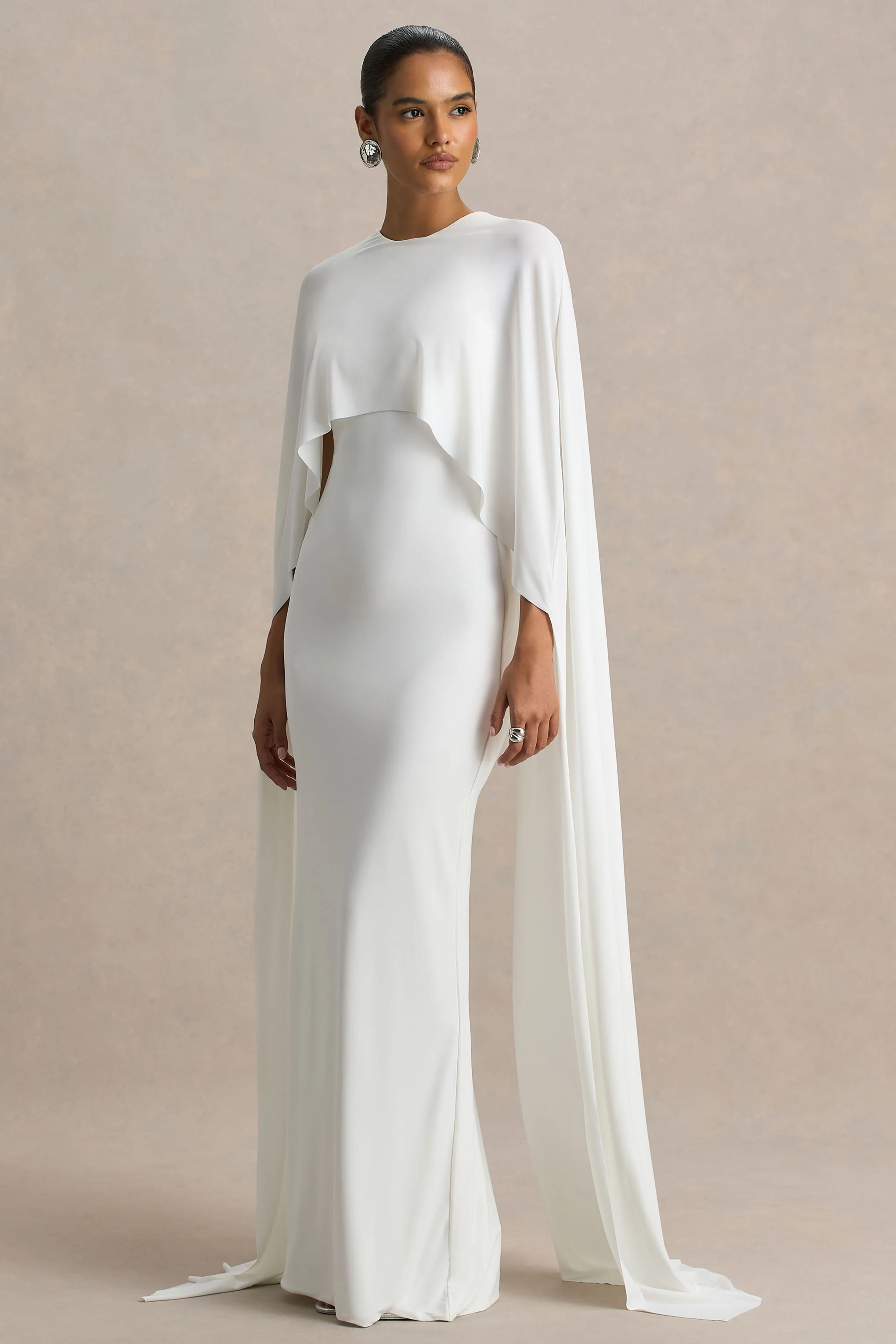 Padma | White Draped Maxi Dress With Cape Sleeves - Image 5
