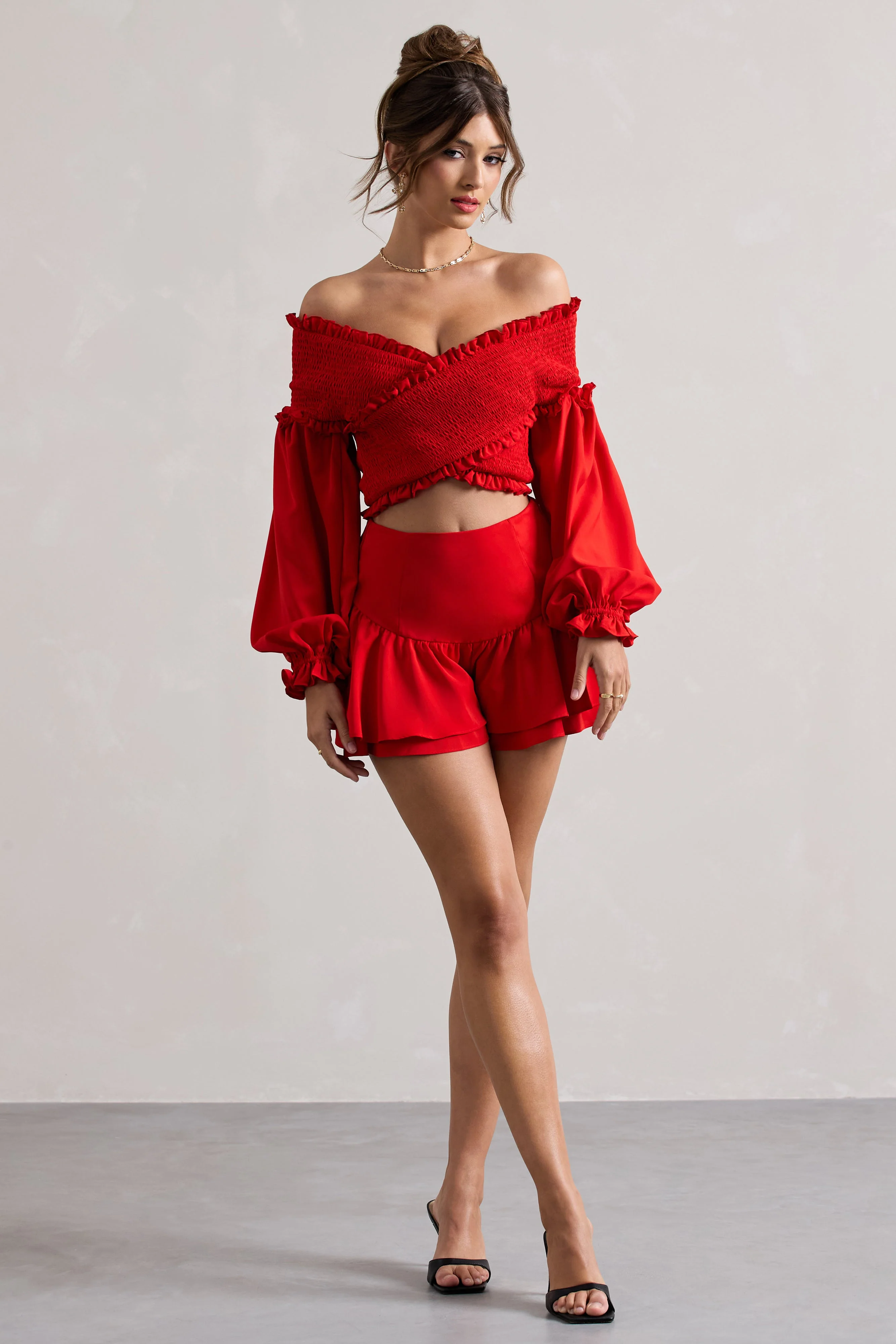 Rossana | Red Tiered Frilled Shorts - Image 5