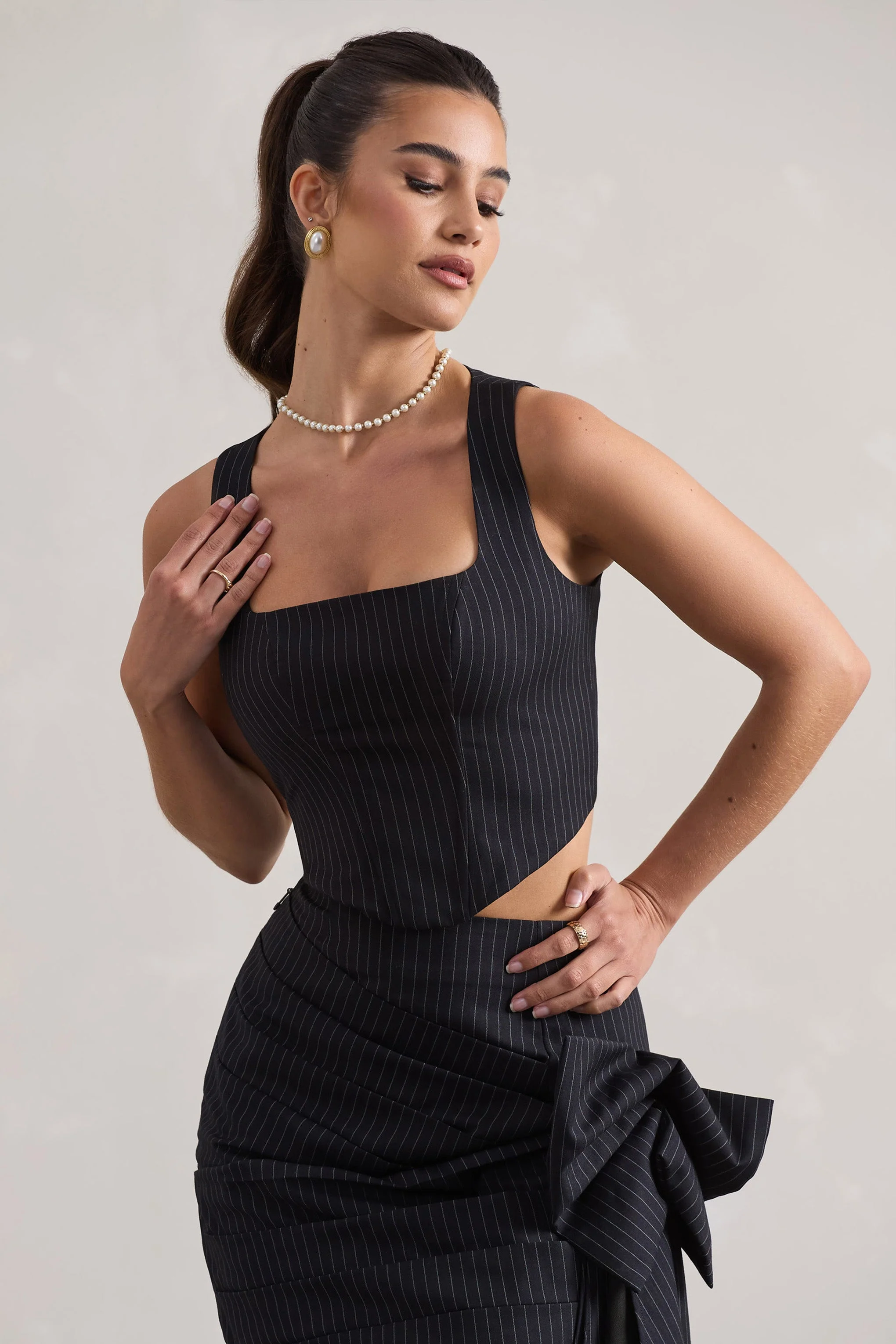 Think Again | Navy Pinstripe Structured Corset Top - Image 4