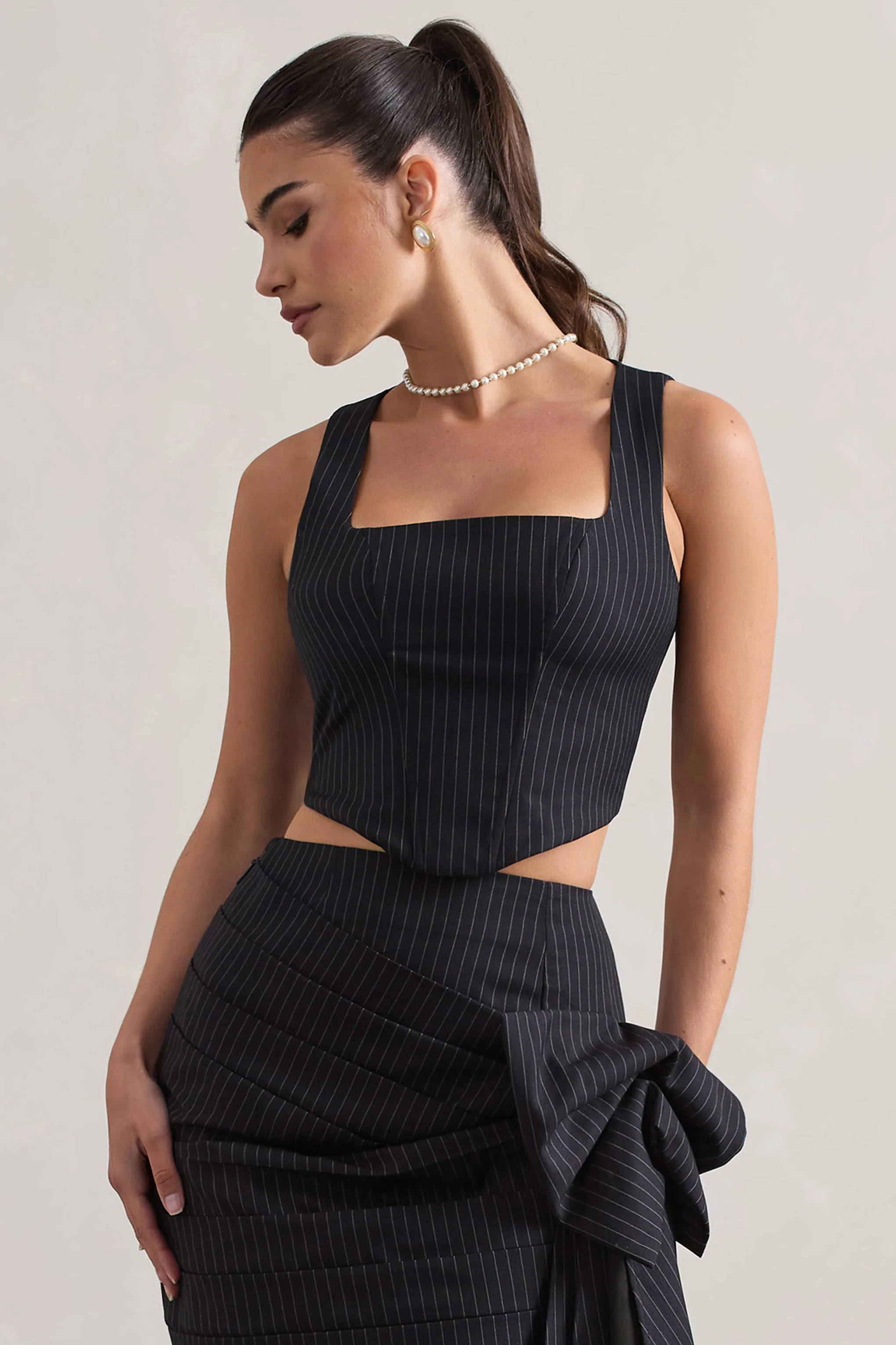 Think Again | Navy Pinstripe Structured Corset Top - Image 5