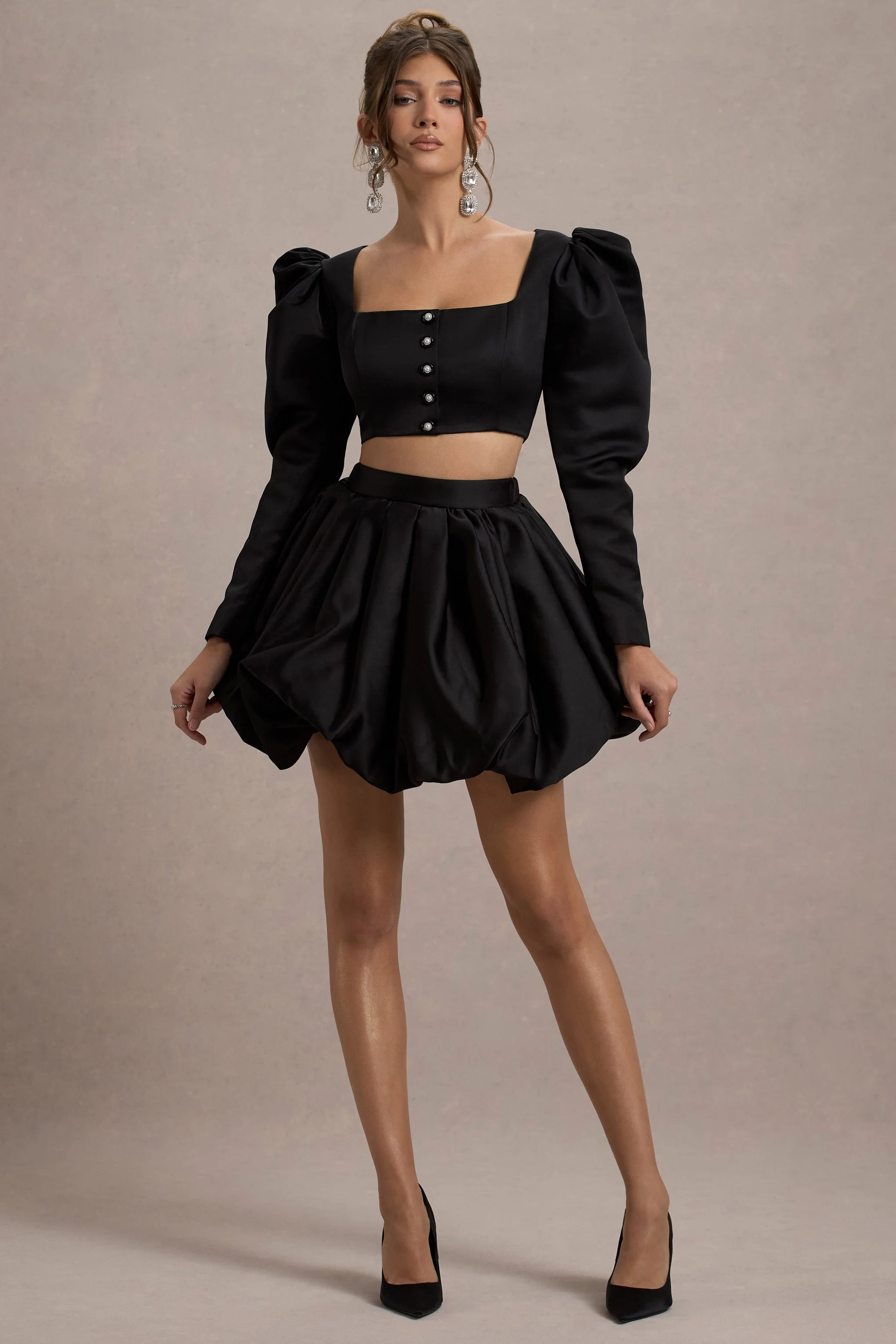Tosca | Black Satin Bubble Mini Skirt - Image 5