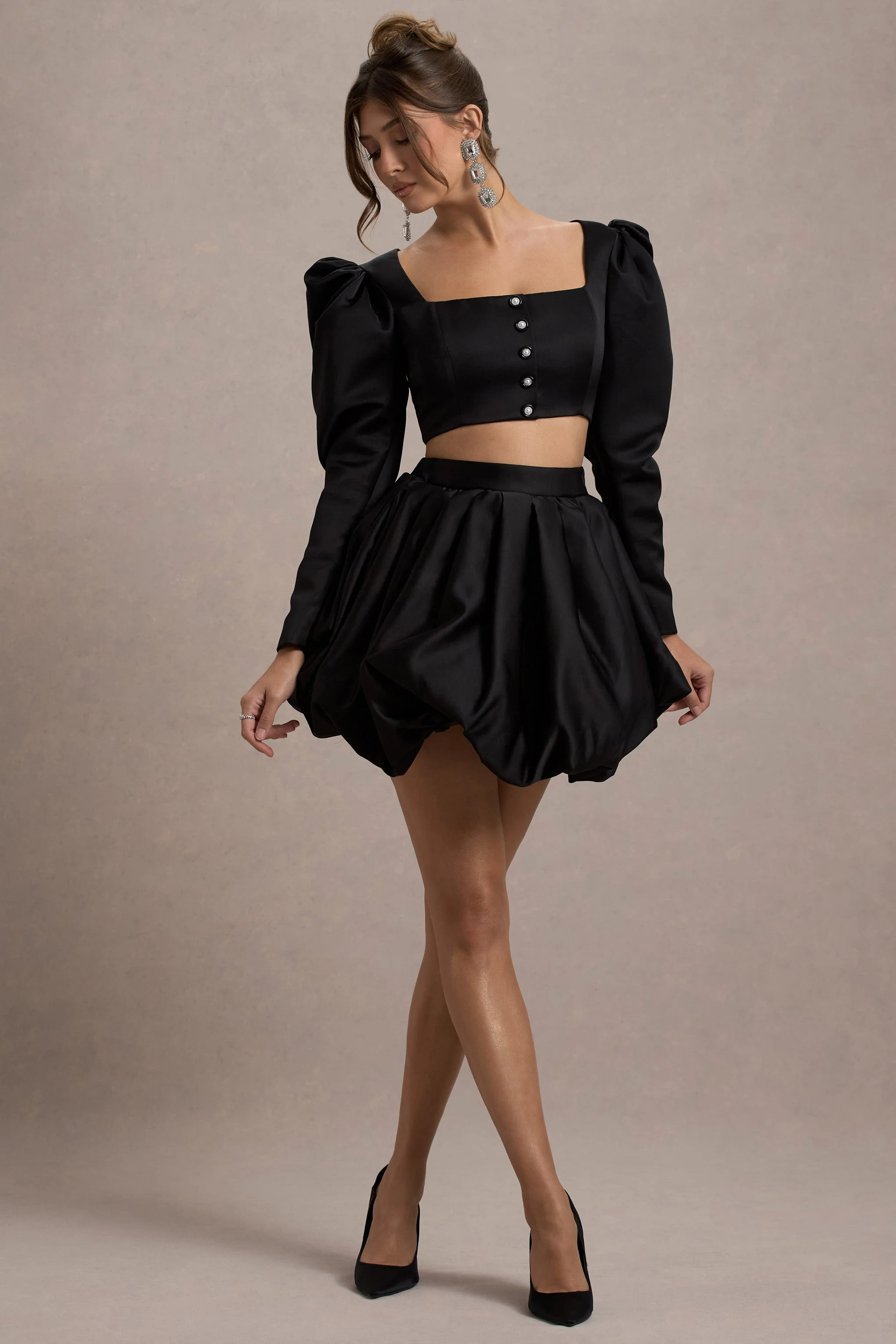 Tosca | Black Satin Bubble Mini Skirt - Image 6