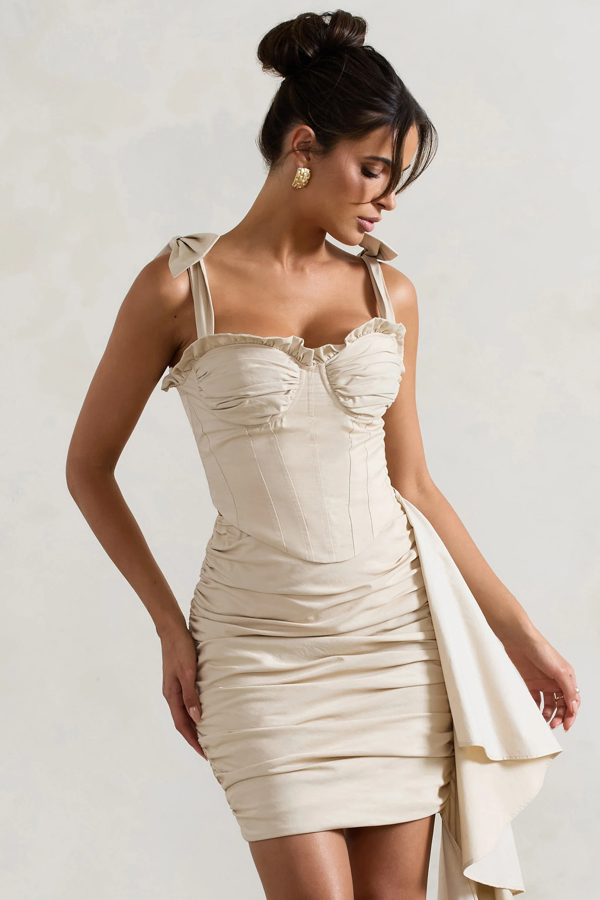 Vanity | Ivory Ruched Mini Skirt With Drape - Image 3